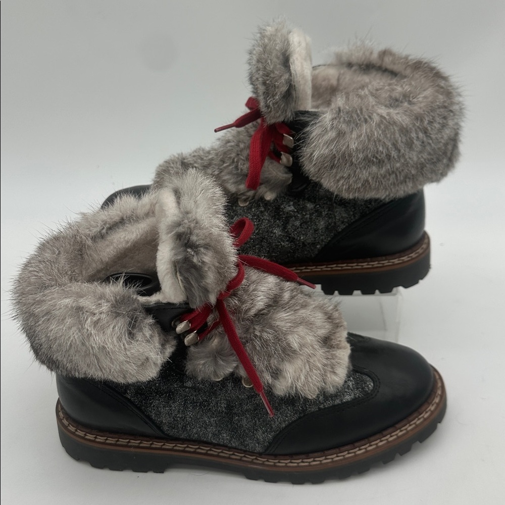 Ammann Splugen Winter Boot Fur Black Leather Silver Specs Women’s Size 38 US 6.5